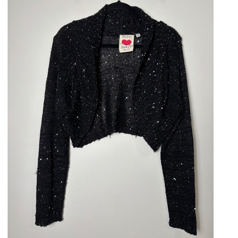 Derek Heart Plus Cropped Cardigan Shrug Sweater 3X Whimsigoth Sequin Dressy